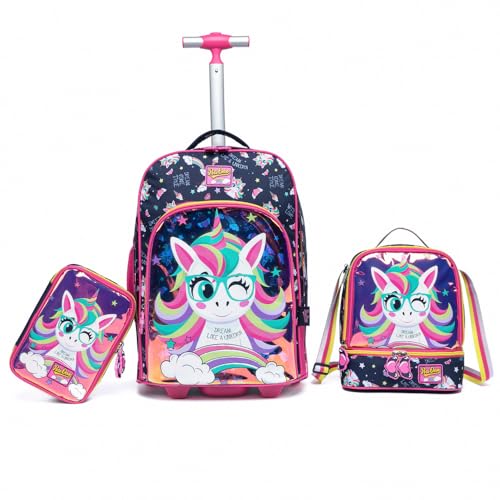 Kit Mochila De Rodinha Infantil Polo One Estojo Organizador 100 Pens Lancheira Térmica (Azul + Rosa)