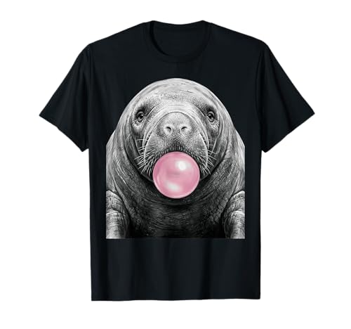 Manatí Soplando Bubblegum Rosa Divertido Vaca Marina Camiseta