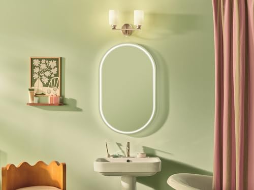 Image of Kichler Gioe 14.25 inch 2-Light Bathroom Vanity Light Fixture with Opal Glass in Champagne Bronze, Damp Rated for Bathroom, Powder Room, Over Mirror (14.25 inch W x 10.5 inch H), 55225CPZ