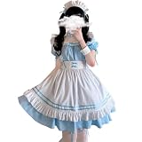 Annuler ma commande Lolita Tenue de soubrette française pour femme – Robe uniforme de serveuse anime – Robe tablier de cosplay – Costume de maquillage avec accessoires – Offres quotidiennes – Bleu