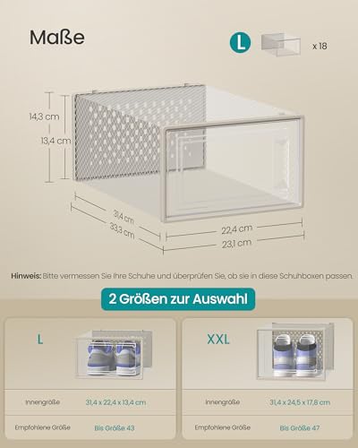 SONGMICS Schuhboxen, 18er Set, Schuh-Organizer, faltbar und stapelbar – Ansicht 5