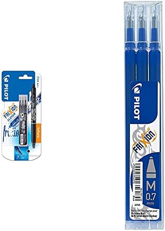 Pilot Frixion Clicker Erasable Retractable Rollerball 0.7 mm Tip Pen with Three Refills - Blue, Single Pen