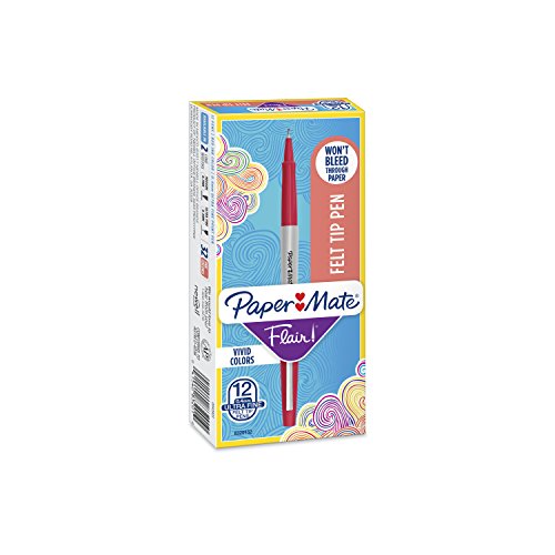 Paper Mate Flair Felt Tip Pens, Ultra Fine Point (0.4mm), Red, 12 Count