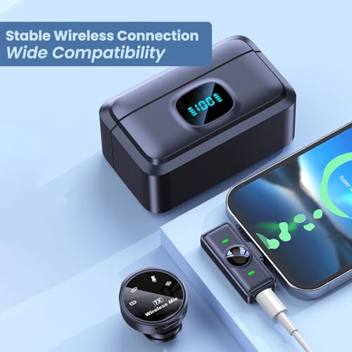 Image of EMBOX Mic Wireless with Type-C & Lightning, Wireless Dual Mic for YouTube Recording, 2.4GHz Wireless Microphone with Noise Cancellation, 20m Range, 6H Battery, Magnetic Clip (Q8)