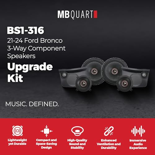 MB Quart Front Dash 3-Way Component Speakers Upgrade Kit for 21-24 Ford Bronco, Tuned Audio Package with 1\" Dome Tweeters, 4\" and 6.5\" Midbass Drivers