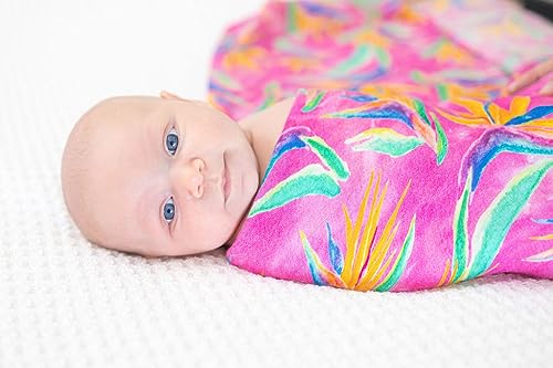 Image of Florida Kid Co. Bird of Paradise Baby Swaddle Blanket - 70% Viscose from Bamboo / 30% Cotton Muslin - Silky Soft, Breathable, Lightweight, Large - 47 in. x 47 in.