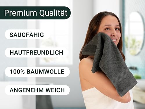 ZOLLNER 10er Set Gästetücher in 30x50 cm - besonders weiche und saugstarke Handtücher in grau - mit praktischem Aufhänger - waschbar bis 60°C - Baumwolle - Hotelqualität