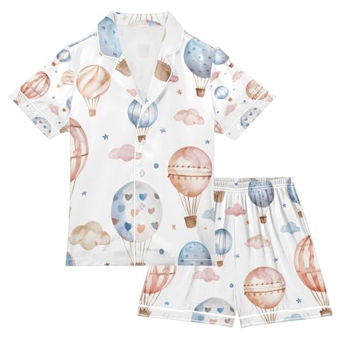 senya Air Balloons Satin Summer Pajama Sets Silk Short Sleeve Button Down Sleepwear