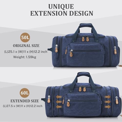 Image of Gonex Canvas Duffle Bag, Expandable 60L Travel Overnight Weekender Bag
