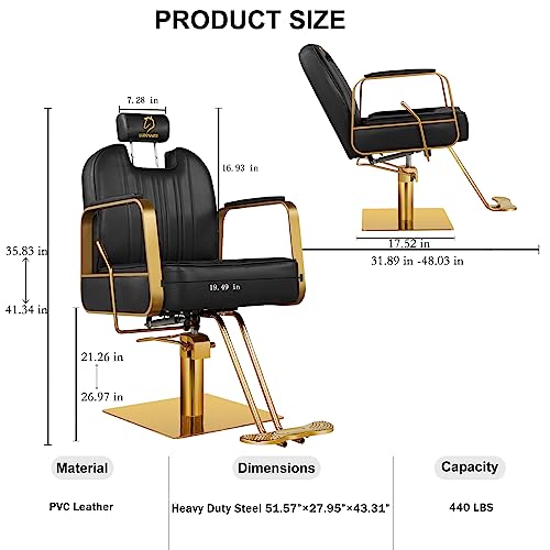 Luxmars Barber Chair Hydraulic Reclining Barber Chairs Salon Chair Adjustable Height And 360 Degree Swivel Tattoo Chair Salon Beauty Spa Chair Styling Equipment Black #TOP1