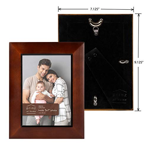 Prinz Dakota Dark Walnut Wood Picture Frames With Velvet Backing - Set Of Two - Made For 5”X7” Photos, Wall Mount Or Tabletop Display #TOP3