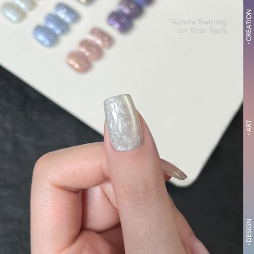 GAOY Pearl Gel Polish Cat Eye Nail Polish Set, 6 Colors Glitter Iridescent Mermaid White Blue Pink Purple with Magnet and Dotting Pen, Holographic Shimmer UV Gel Kit for Nail Art Salon 1 Piece