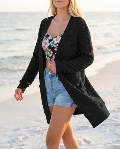 Image of STYLEWORD Women's Fashion Cardigan Sweater Lightweight Open Front Long Casual Beach Kimonos Outfits with Pockets