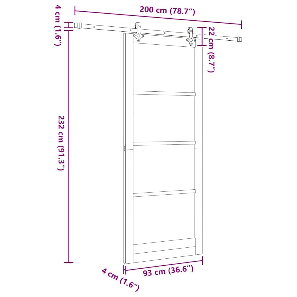 vidaXL Schiebetür 93 x 232 cm Massivholz Kiefer und Glas Weiß