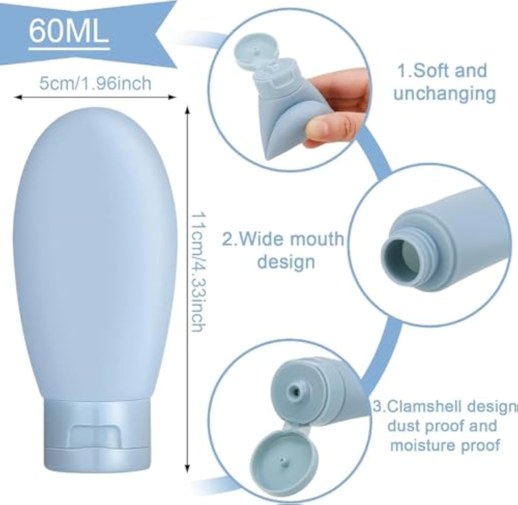 60ml Refillable Silicone Travel Bottle with Flip Cap