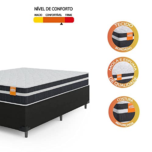 Cama Box Casal Colchão Molas Qatar 138x188x60cm Branco/Preto - Suporta até 150kg Por Pessoa