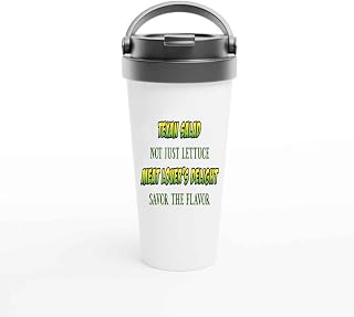 Meat Lover's Gift, Birthday Surprise for Texans – Texan Salad Illustration on 15 Oz White Stainless Steel Travel Mug