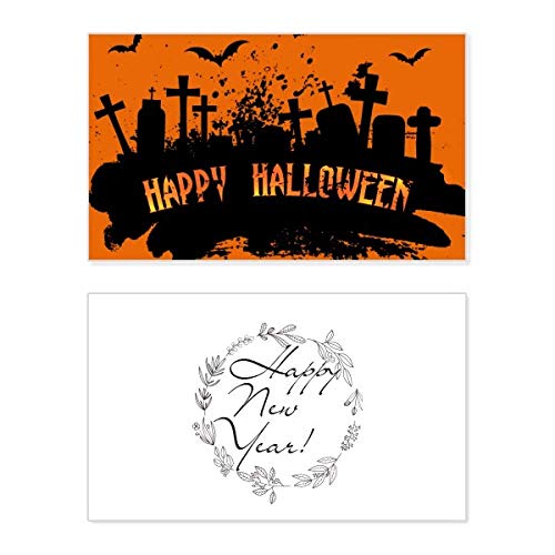 Tarjeta de Halloween con mensaje decorativo para cementerio nocturno