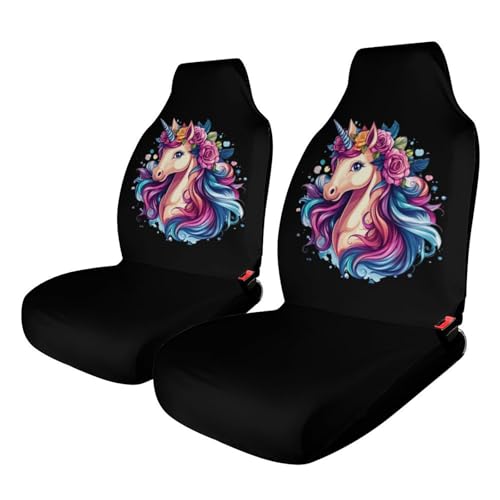 Flower Un-icorn Car Seat Covers Universal Car Front Seats Protector Auto Interior Accessories 2PCS