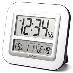 Atomic Radio Controlled Wall Clock with 2 . 5 Inch LCD Numbers | Auto Time, Date, Day, Temperature
