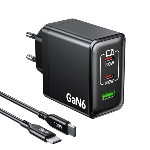 Ombrex 140W USB C Ladegerät 3 Port Ladegerät mit 2×100W USB-C & 1×20W USB-A Mehrfach Netzteil für iPad iPhone 17/16/15 Serie Samsung usw