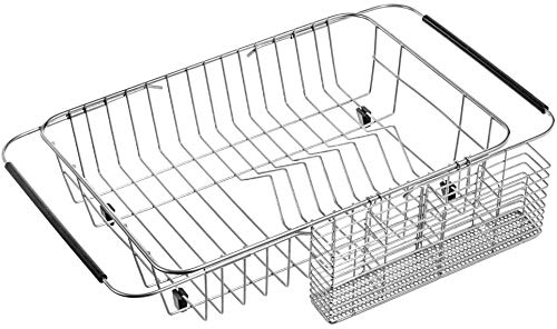 blitzlabsDish Drying Rack Expandable Dish Drainer Rack Large Drain Dish Rack Shelf in Sink or Over Sink or On Counter Stainless Steel Dish Rack with Utensil Silverware Cutlery Holder
