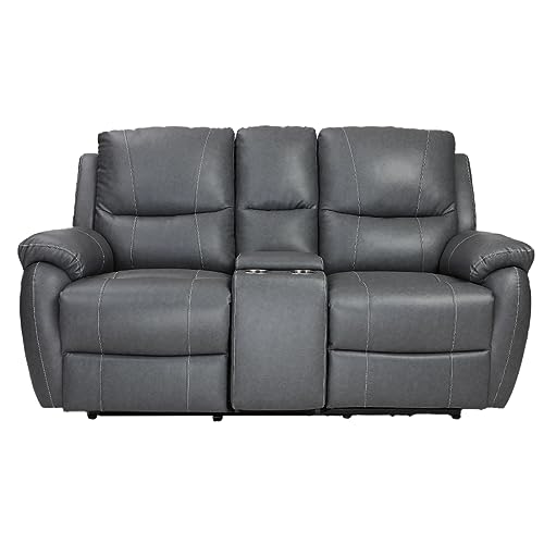 Image of Recliners India Two Seater Recliner Sofa with Console | Lite Power Recliner Chair | Cushion Armrest | Living Room Recliner Sofa | 1-Year Manufacturer Warranty | Colour- Grey Two Tone