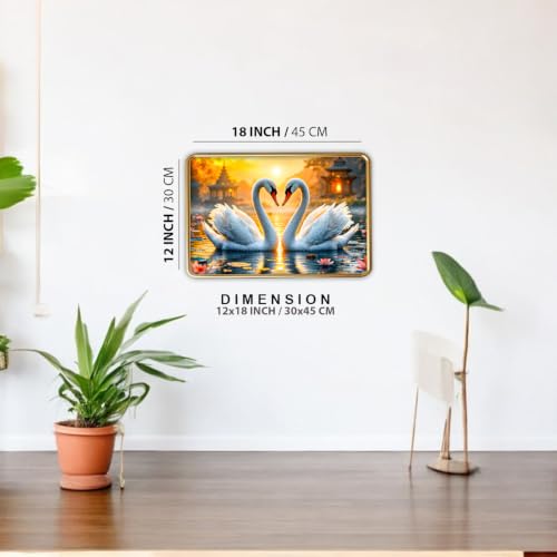 Image of Vastu Swan Pair Photo Frame, Gold, Slim, Sparkle Coated Lamination, 12x18 Inch, for Living Room and Office (Design 2, 30L x 45W cm)