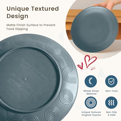 Image of Homienly Premium 40 PCS Wheat Straw Dinnerware Set - Dinner Plates, Cereal Bowls, Unbreakable Cups Set, Microwave and Dishwasher Safe Dishes Set, Reusable Lightweight Dish Sets for Kitchen(Black Grey)
