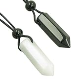 Yin Yang Energy Best Friends or Love Couple Lucky Crystal Point Black Agate White Quartz Amulet Necklaces