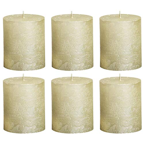 Bolsius Ivory Metallic Rustic Pillar Candles 80x68mm 30 Hours burn time (Box of 6)