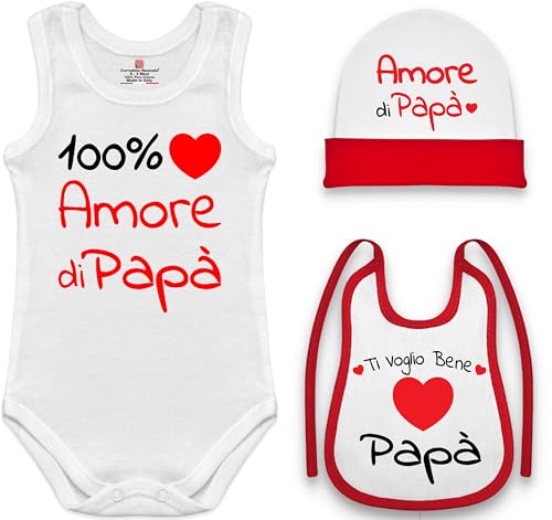Body bébé coton papa et kit naissance avec bavette chapeau