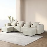 Juego Modular Sectional Sofa 130.7”Couch with Removable Ottoman,Modern Convertible U Shaped Sofa with Deep Seat,Linen Couches for Living Room Bedroom (Beige, 4-Seat with 2 Ottoman)