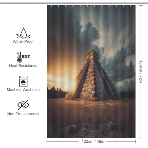 Rideau de douche lavable Chichen Itza anti-éclaboussures en polyester imperméable pour baignoire