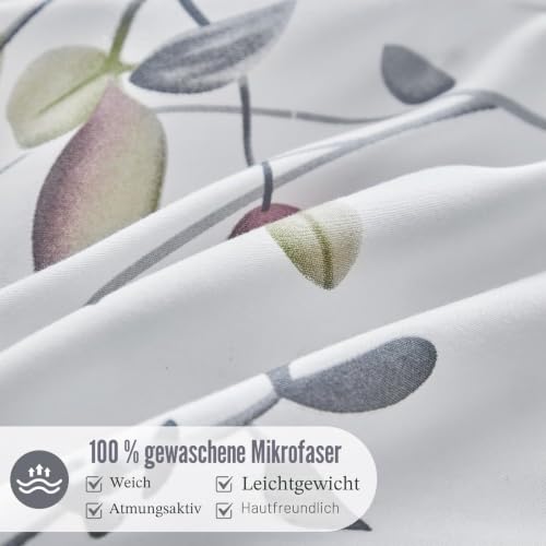 Tokokimo Bettwäsche 220x240 3teilig + 2 Kissen 80x80, Blumen Weiß/Grau – Ansicht 5