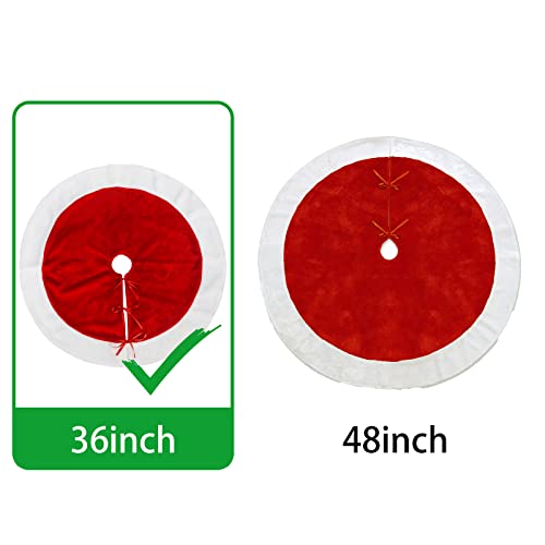 Ivenf Christmas Tree Skirt, 36 Inches Red Withe Plush Mercerized Velvet Small Tree Skirt, Classic Xmas Tree Holiday Decorations #TOP3