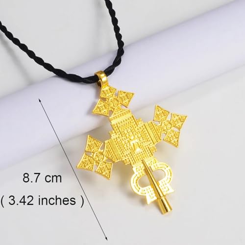 Ethiopian Cross Necklace for Women - Traditional Large Pendant With Rope Ornaments - Eritrean Big Cross Jewelry2