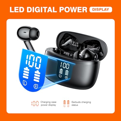 Image of Wireless Earbuds Bluetooth 5.3,Bass Boosted Ear Buds 40H Playtime IP6 Waterproof Ear Phones with LED Digital Display Charging Case,4 ENC Mics for Work Sports