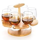 ZOOFOX 7 Pack Whiskey Flight Tasting Set, Bamboo Beer Flight Serving Tray with Handle and 6 Small Brandy Snifters, Gifts for Men and Home Bar