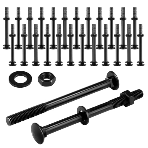 Zonon 24 Sets 1/2 x 6 Inch Black Carriage Bolt Kit Galvanized Carriage Bolt Set Includes Rust Resistance Washers and Nuts for Fastening Accessories