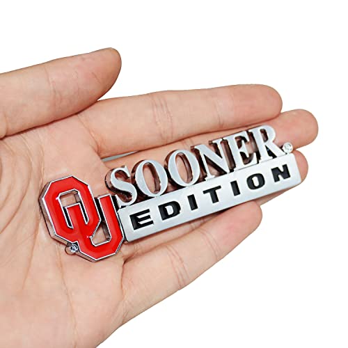 Image of 2Pc Sooner Edition Emblem Okla-Homa 3D Badge Sticker Decal with 3M Adhesive Replacement for Universal Car Window Door Computer (Silver Black Red)