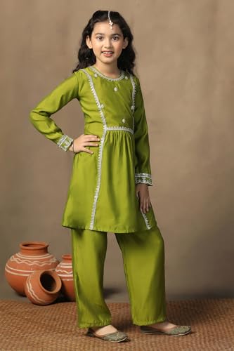 Image of Fashion Dream Girl's Chanderi Silk Ethnic Kurta and Sharara Set|Kids Salwar Suit Set|Sharara Set for Girls