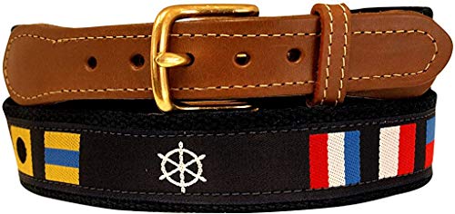 Nautical Belts, Code Flag and Ships Wheel on Navy Webbing