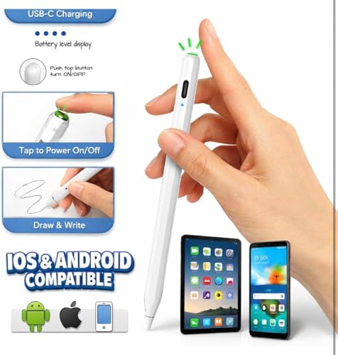 Image of Stylus Pen for Pad & Android Tablets, Fast Charging, High Precision Tip, Magnetic Design, USB-C Cable Included - Smooth Writing & Drawing Pencil (White) (Palm Rejection Not Supported)