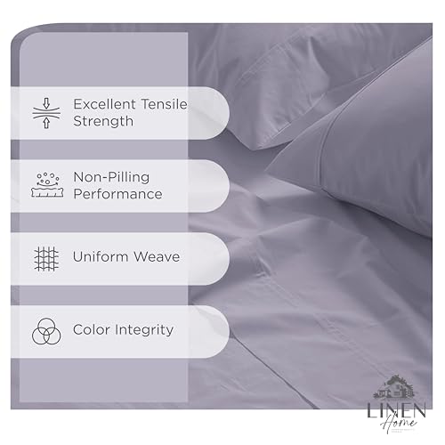 Image of Linen Home 100% Cotton Percale Sheets Twin XL Size, Prelude Purple, Deep Pocket, 3 Pieces Set- 1 Flat, 1 Fitted and 1 Pillowcase, Crisp Cool and Long Staple Strong Bed Linen