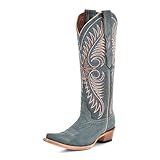 CORRAL Women's Circle G Embroidery Urban Western Outdoor Cowgirl Style Snip Toe Knee-High Pig Lining Cowhide Leather Boots, Blue, 7.5