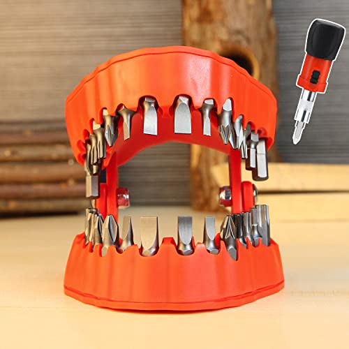 Screwdriver Bit Organizing Holder Set | Dentist Gifts for Men|Magnetic Denture Drill Bit Holder with 28 Drill Bits |Fits 1/16-1/4 Hex Bit and Drive Bit Adapter (Red)
