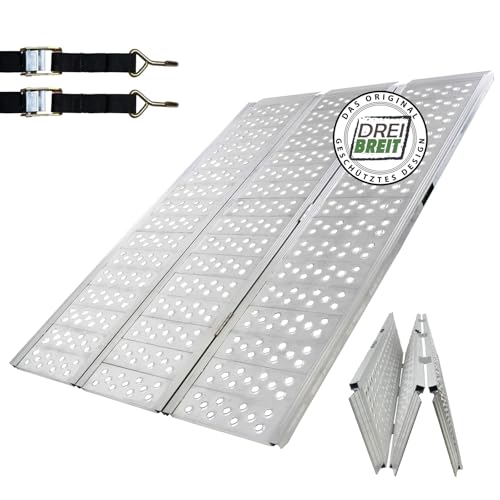 DREIBREIT by TRUTZHOLM 2-Fach klappbar Alu Auffahrrampe 175 cm Tragkraft 1020 kg gelocht Quadrampe Verladerampe grau