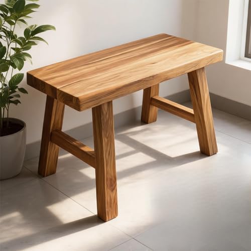 JIHAJU Banco de Madera Maciza Estilo Granja, Asiento Estrecho para Entrada y Pasillo, Banco Rústico de Comedor, Asiento Vintage para Ventana, Dormitorio y Sala(50cm/19.7inch)
