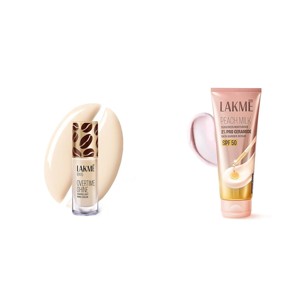 Lakme 9 to 5 Overtime Shine Nail Polish - Coffee Edit- 01- Vanilla Bean Latte 6ml Lakme Peach Milk Sunscreen Moisturiser SPF 50 PA with 2% Pro-Ceramides Peptides-picture-38